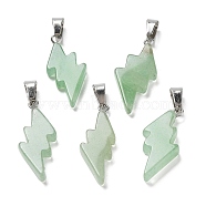 Natural Green Aventurine Pendants, Lightning Bolt Charms with Stainless Steel Color Plated 201 Stainless Steel Snap on Bails, 31~33x13~14x5mm, Hole: 7.5x4.5mm(G-C057-01P-02)
