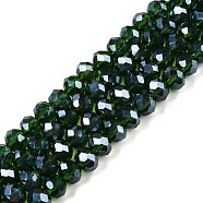 Electroplate Glass Beads Strands, Pearl Luster Plated, Faceted, Rondelle, Dark Green, 6x5mm, Hole: 1mm, about 84~85pcs/strand, 41.5~42cm(EGLA-A044-T6mm-A24)