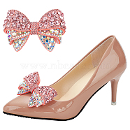 2Pcs Polyester Bowknot Shoe Decoration, with Glass Rhinestone, Light Rose, 48x80x15mm(AJEW-FG0003-77)