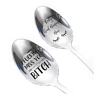 Stainless Steel Spoon, with Black Word, Stainless Steel Color, Other Pattern, 196x32mm, 2pcs/set(AJEW-WH0160-011)