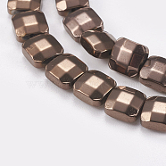 Electroplated Non-magnetic Synthetic Hematite Beads Strands, Faceted, Square, Coffee Plated, 8x8x3mm, Hole: 0.5mm, about 50pcs/strand, 15.9 inch(40.5cm)(G-P367-E01)