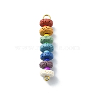 Chakra Natural Lava Rock Dyed Flat Round Connector Charms, Colorful Gems 304 Stainless Steel Glass Seed Beads Links, Golden, 42~43x8mm, Hole: 1.8~3mm(PALLOY-JF02532-02)