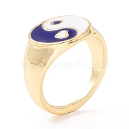 Yin Yang Pattern Flat Round Enamel Finger Ring for Girl Women, Cadmium Free & Lead Free, Light Gold, Dark Blue, US Size 8 1/2(18.5mm)(RJEW-Z010-04LG-RS)