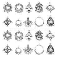60Pcs 10 Styles Tibetan Style Alloy Cabochon Connector Settings, Chandelier Component Link, Cadmium Free & Lead Free, Antique Silver, 26~36x24~34x1~5.5mm, Hole: 2mm, 6pcs/style(TIBE-CJ0001-14)