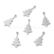 Christmas 304 Stainless Steel Charms, Laser Cut, Christmas Tree, Stainless Steel Color, 10.5x6.5x1.1mm, Hole: 1mm(STAS-O142-59P)