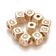 Brass Micro Pave Cubic Zirconia Beads, Horizontal Hole, Real 18K Gold Plated, Long-Lasting Plated, Cube with Letter, Clear, Letter.Q, 9x9x9mm, Hole: 3.5mm(KK-K238-16G-Q)