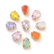 Teardrop Opal Sew On Rhinestones, Multi-Strand Links, K9 Glass Rhinestone with Brass Prong Settings, Mixed Color, Golden, 10x7x5mm, Hole: 0.8mm(RGLA-G024-06B-G)