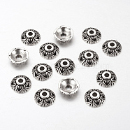 Tibetan Style Alloy Bead Caps, Apetalous, Lead Free & Cadmium Free, Antique Silver, about 10mm in diameter, 3mm thick, hole: 2mm(LFH10353Y)