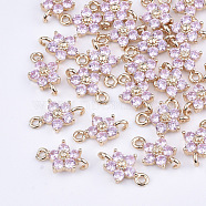 Transparent Glass Links connectors, with Brass Findings, Faceted, Flower, Light Gold, Pearl Pink, 12.5x8x4mm, Hole: 1.4mm(GLAA-T007-19D)