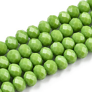 Faceted Solid Color Glass Rondelle Bead Strands, Yellow Green, 6x4mm, Hole: 1mm, about 87~90pcs/strand, 15.7 inch(GLAA-Q044-6mm-12)
