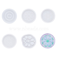 Boutigem 5Pcs 5 Style Cup Mat Silicone Molds, Resin Casting Molds, For UV Resin, Epoxy Resin Jewelry Making, Flat Round, White, 90~120x10~11mm, Inner Diameter: 80~110mm, 1pc/style(DIY-BG0001-11)