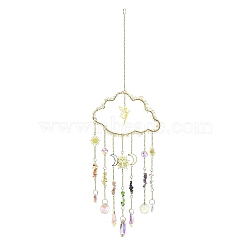 Metal Hanging Suncatchers, Natural Quartz Crystal & Amethyst & Citrine Chips and Glass Tassel for Window Garden Decorations, Cloud, 465mm(HJEW-P018-D03)