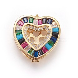 Brass Micro Pave Cubic Zirconia Slide Charms, Heart, Colorful, Golden, 20x19.5x5mm, Hole: 2x11mm(X-ZIRC-F099-33G)