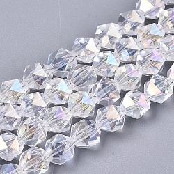 Electroplate Transparent Glass Beads Strands, AB Color Plated, Faceted, Round, Clear, 6x5.5x5.5mm, Hole: 1mm, about 100pcs/strand, 22.44 inch(57cm)(X-EGLA-T019-06L)