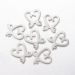 304 Stainless Steel Links connectors, Heart, Stainless Steel Color, 17x15x1mm, Hole: 1mm(STAS-F035-14)