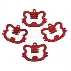 Spray Painted Alloy Pendants, Cadmium Free & Nickel Free & Lead Free, Tiger, Dark Red, 22x28x1.5mm, Hole: 1.8mm(ENAM-N055-059-A01)