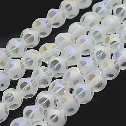 Electroplate Glass Beads Strands, AB Color Plated, Frosted, Round, Floral White, 8mm, Hole: 1mm, about 72pcs/strand, 21.25 inch(54cm)(EGLA-P032B-8mm-AB02)