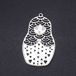 Non-Tarnish 201 Stainless Steel Laser Cut Pendants, Matryoshka Doll, Stainless Steel Color, 37x22.5x1mm, Hole: 1.5mm(STAS-S105-T934-1)