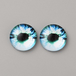 Glass Cabochons, Half Round/Dome with Eye Pattern, Cornflower Blue, 18x5.5mm(GLAA-WH0033-75E-10)