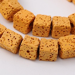 Synthetic Lava Rock Bead Strands, Cube, Dyed, Gold, 8x8x8mm, Hole: 2mm, about 45pcs/strand, 16 inch(G-N0104-8mm-13)