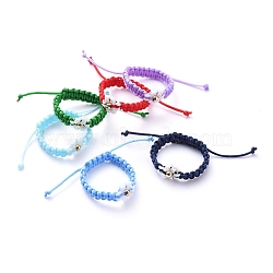 Adjustable Nylon Cord Braided Bead Rings, with Brass Round Beads, Mixed Color, 20~28mm(RJEW-JR00303)