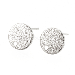 Hammered Brass Stud Earring Findings, Flat Round, Nickel Free, Real Platinum Plated, 10mm, Hole: 1mm, Pin: 0.6mm(KK-S345-202P)