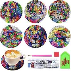 DIY Rainbow Animal Theme Diamond Painting Wood Cup Mat Kits, Including Coster Holder, Resin Rhinestones, Diamond Sticky Pen, Tray Plate & Glue Clay, Mixed Color, Packaging: 130x126x80mm(DIY-H163-11)