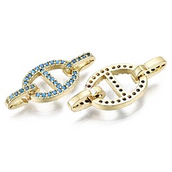 Real 16K Gold Plated Brass Micro Pave Cubic Zirconia Links Connectors, Cadmium Free & Nickel Free & Lead Free, Oval, Light Sky Blue, 13x10x2mm(X-KK-S061-89D-G-NR)