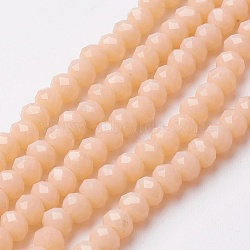 Faceted Imitation Jade Glass Beads Strands, Rondelle, PeachPuff, 4~4.5x3mm, Hole: 0.5mm, about 130~135pcs/strand, 15.5~16 inch(39~40cm)(EGLA-F124-NC02)