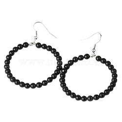 Fashionable Natural Black Onyx Hoop Earrings for Women, Versatile and Unique, Platinum, 59x42x4mm(KJ9273-14)