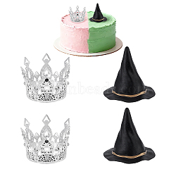 2Pcs PVC Witch Hats, for Halloween Party Decoration, with 2Pcs Plastic Crown for Birthday Cake Decoration, Mixed Color, 76x76x67mm(AJEW-ME0002-49)