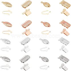 Unicraftable 32Set 4 Style 304 Stainless Steel Box Clasps, Multi-Strand Clasps, Horse Eye & Rectangle with Flower & Oval, Mixed Color, 8set/style(STAS-UN0023-40)