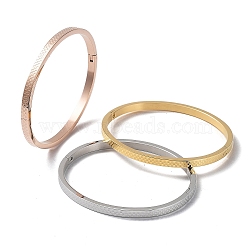 3Pcs 3 Color 304 Stainless Steel Grooved Bangles Set, Grid Pattern, Mixed Color, 2x2-3/8 inch(50x59mm), 1Pc/color(BJEW-F464-07)