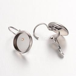 Flat Round 304 Stainless Steel Leverback Earring Settings, Stainless Steel Color, Tray: 10mm, 20x12x10mm, Pin: 0.6mm(STAS-N075-02)