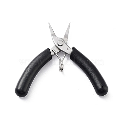 Stainless Steel Jewelry Pliers, Flat Nose Plier, with Plastic Handle & Jaw Cover, Black, 8.6x10.2x1.2cm(PT-C001-04)