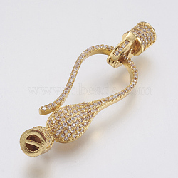 Brass Micro Pave Cubic Zirconia Fold Over Clasps, Lead Free & Cadmium Free, Hook, Clear, Golden, 49mm, Hole: 2.5x1mm, Clasp: 13x7x6mm, Hook: 40.5x14.5x6mm(ZIRC-F083-117G-RS)
