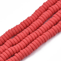 Handmade Polymer Clay Beads, Disc/Flat Round, Heishi Beads
, Red, 5.5x2mm, Hole: 1.5mm, about 162~184pcs/strand, 15.94 inch~16.34 inch(40.5~41.5cm)(CLAY-N008-052-04)