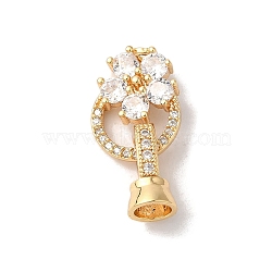 Brass Micro Pave Cubic Zirconia Fold Over Clasps, with Glass, Flower, Clear, 22mm, Hole: 4.5mm(KK-B098-08G-01)