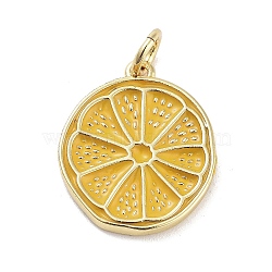 Rack Plating Brass Enamel Pendants, with Jump Ring, Long-Lasting Plated, Cadmium Free & Lead Free, Lemon Slices Charm, Real 18K Gold Plated, Yellow, 17x14.5x2mm, Hole: 3mm(KK-M293-39G-02)