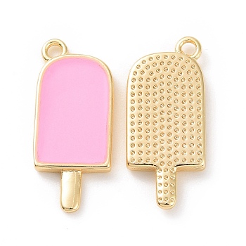 Ion Plating(IP) Brass Enamel Pendants, Ice-Lolly, Real Platinum Plated, Real 18K Gold Plated, Pearl Pink, 20x9x2mm, Hole: 1.5mm