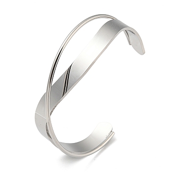 304 Stainless Steel Plain Cuff Bracelet, Stainless Steel Color, Inner Diameter: 2-3/8 inch(6cm)