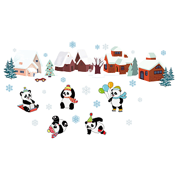 PVC Wall Stickers, Wall Decoration, Christmas Theme, Panda, Snowflake & House Pattern, Colorful, 700x390mm, 2 sheets/set