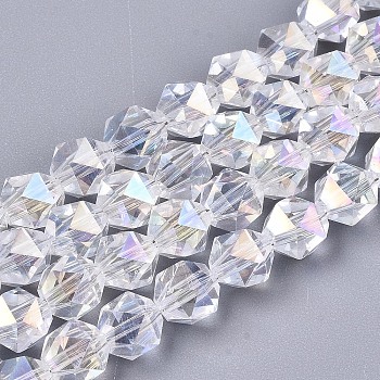 Electroplate Transparent Glass Beads Strands, AB Color Plated, Faceted, Round, Clear, 6x5.5x5.5mm, Hole: 1mm, about 100pcs/strand, 22.44 inch(57cm)