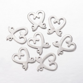 304 Stainless Steel Links connectors, Heart, Stainless Steel Color, 17x15x1mm, Hole: 1mm