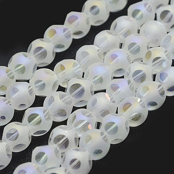 Electroplate Glass Beads Strands, AB Color Plated, Frosted, Round, Floral White, 8mm, Hole: 1mm, about 72pcs/strand, 21.25 inch(54cm)