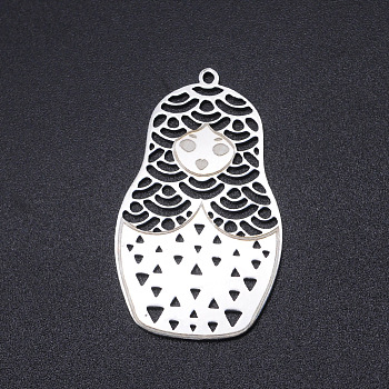 201 Stainless Steel Laser Cut Pendants, Matryoshka Doll, Stainless Steel Color, 37x22.5x1mm, Hole: 1.5mm