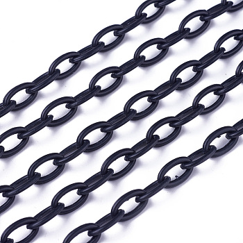 ABS Plastic Cable Chains, Oval, Black, 13x7~7.5x2mm, about 15.35~15.74 inch(39~40cm)/strand