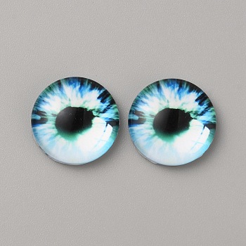 Glass Cabochons, Half Round/Dome with Eye Pattern, Cornflower Blue, 18x5.5mm