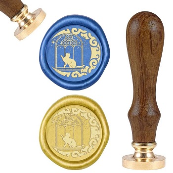 DIY Scrapbook, Brass Wax Seal Stamp and Wood Handle Sets, Cat Shape, Golden, 8.9x2.5cm, Stamps: 25x14.5mm