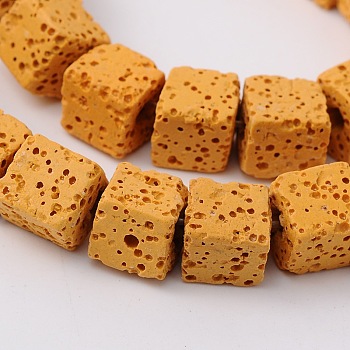 Synthetic Lava Rock Bead Strands, Cube, Dyed, Gold, 8x8x8mm, Hole: 2mm, about 45pcs/strand, 16 inch